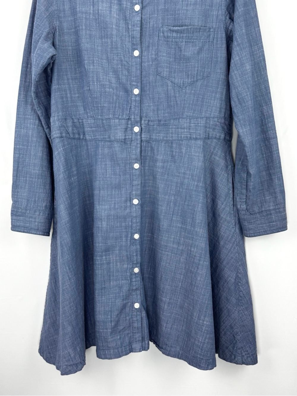 Chambray Blue Denim Button-Front Shirt Dress - Picture 6 of 16